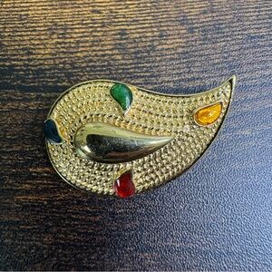 Avon 1986 Paisley Colors Brooch Gold Tone Enamel Vintage